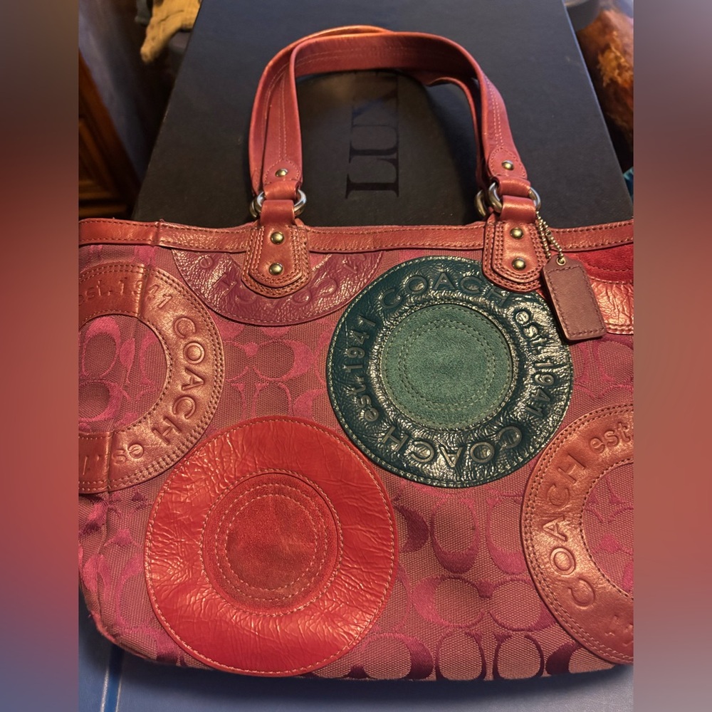 Coach Red and Teal Tote Bag